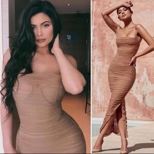 Elegant Tan Strapless Dress foranina nude body on long dress xs mesh
